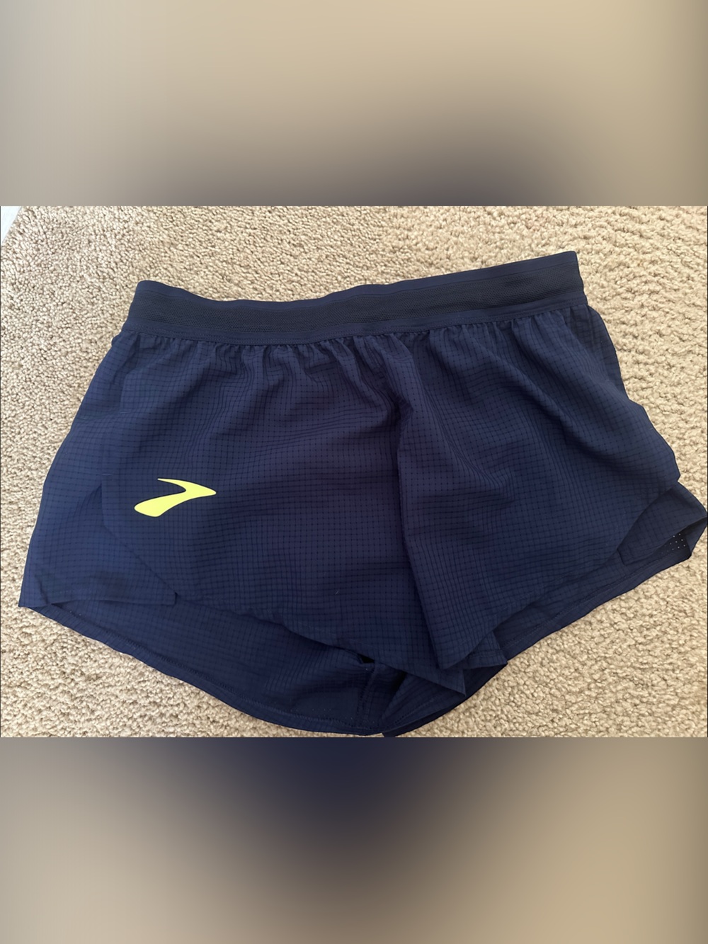 Brooks Navy Men's Athletic Shorts with Yellow Logo-  Pro Kit split